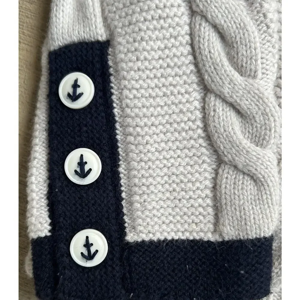 Talbots Chunky Cable Knit Nautical Sweater Size Small Color Block Blue White - Picture 8 of 11